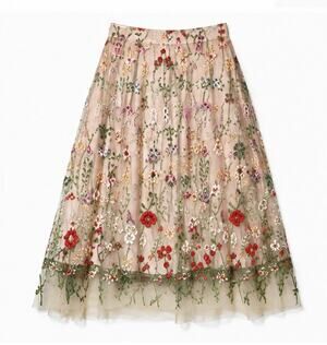 Eva Franco French Embroidered Floral Mesh Midi Skirt Size 2